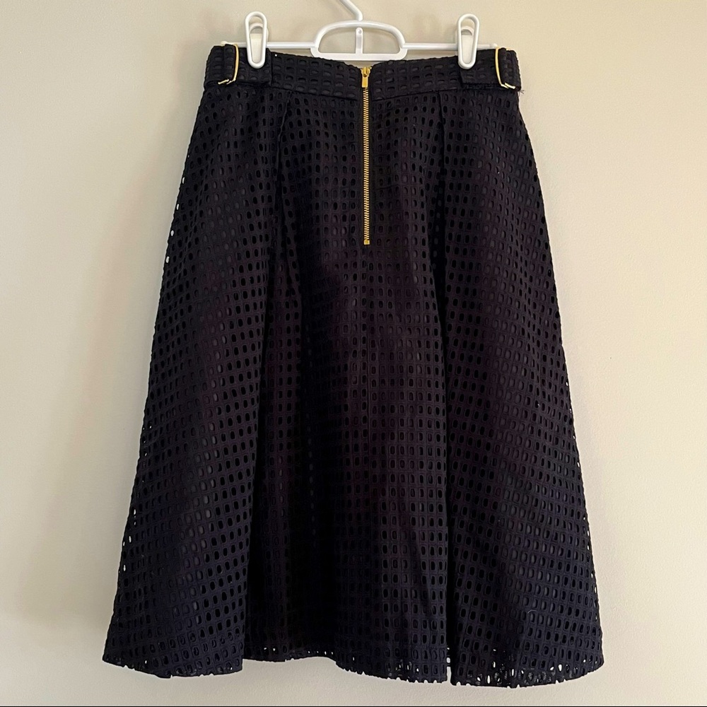 Black Eyelet Full Midi Skirt with Gold Hardware